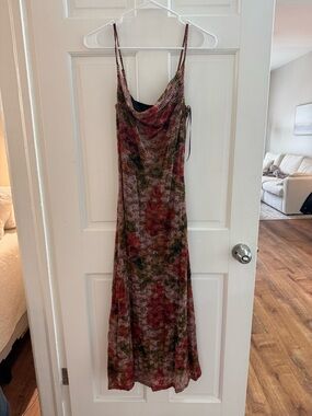 Gianni Bini Floral Cowl Slip Maxi Dress in Red and Green